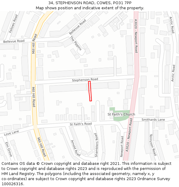 34, STEPHENSON ROAD, COWES, PO31 7PP: Location map and indicative extent of plot