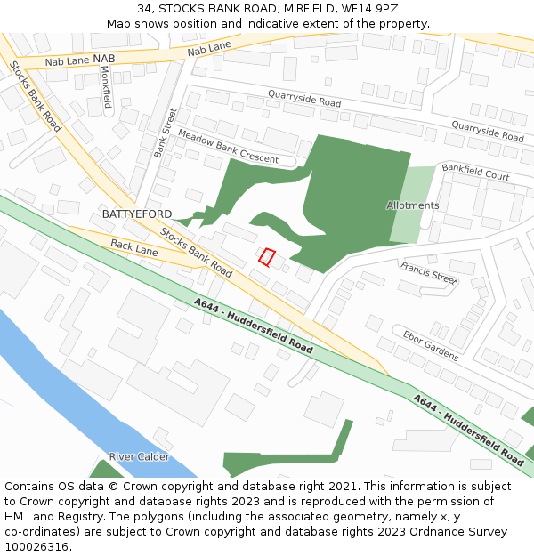 34, STOCKS BANK ROAD, MIRFIELD, WF14 9PZ: Location map and indicative extent of plot