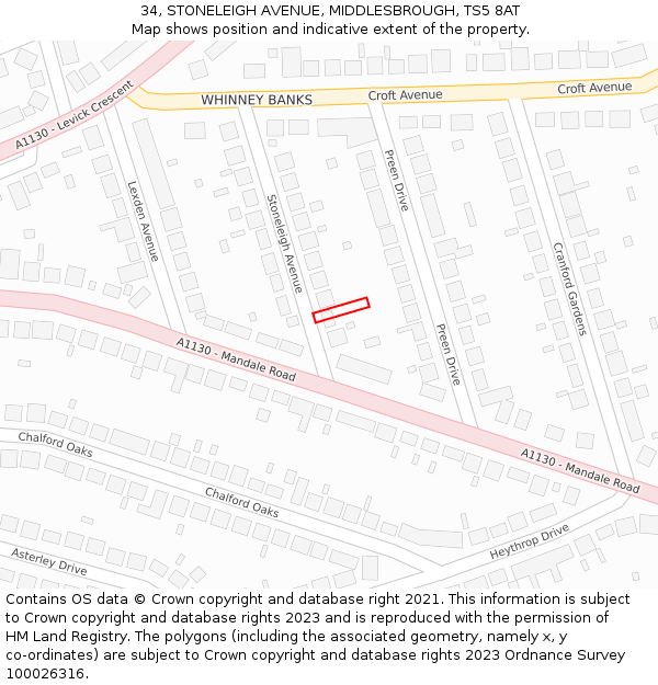 34, STONELEIGH AVENUE, MIDDLESBROUGH, TS5 8AT: Location map and indicative extent of plot