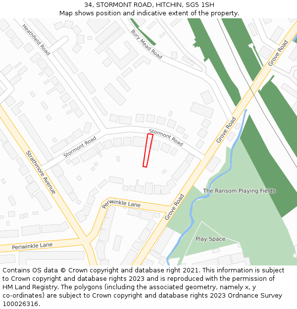 34, STORMONT ROAD, HITCHIN, SG5 1SH: Location map and indicative extent of plot