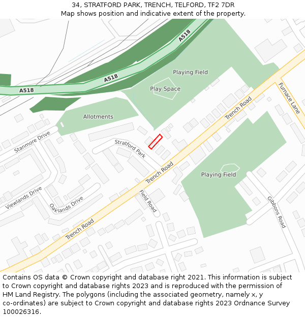 34, STRATFORD PARK, TRENCH, TELFORD, TF2 7DR: Location map and indicative extent of plot