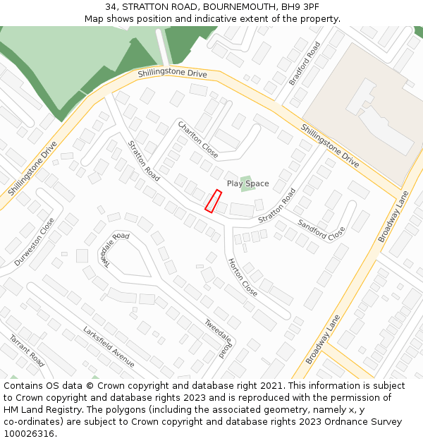 34, STRATTON ROAD, BOURNEMOUTH, BH9 3PF: Location map and indicative extent of plot