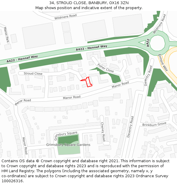 34, STROUD CLOSE, BANBURY, OX16 3ZN: Location map and indicative extent of plot