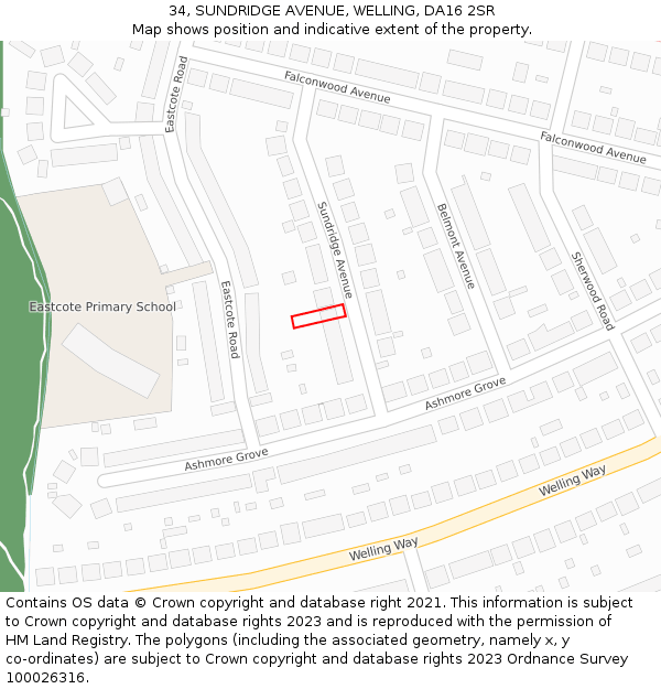 34, SUNDRIDGE AVENUE, WELLING, DA16 2SR: Location map and indicative extent of plot