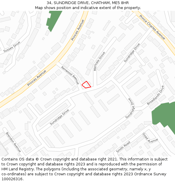 34, SUNDRIDGE DRIVE, CHATHAM, ME5 8HR: Location map and indicative extent of plot