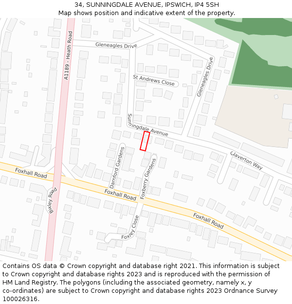 34, SUNNINGDALE AVENUE, IPSWICH, IP4 5SH: Location map and indicative extent of plot