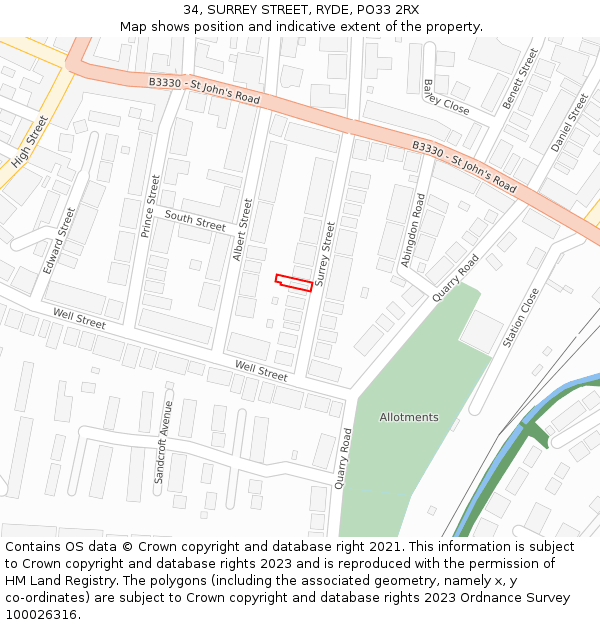 34, SURREY STREET, RYDE, PO33 2RX: Location map and indicative extent of plot