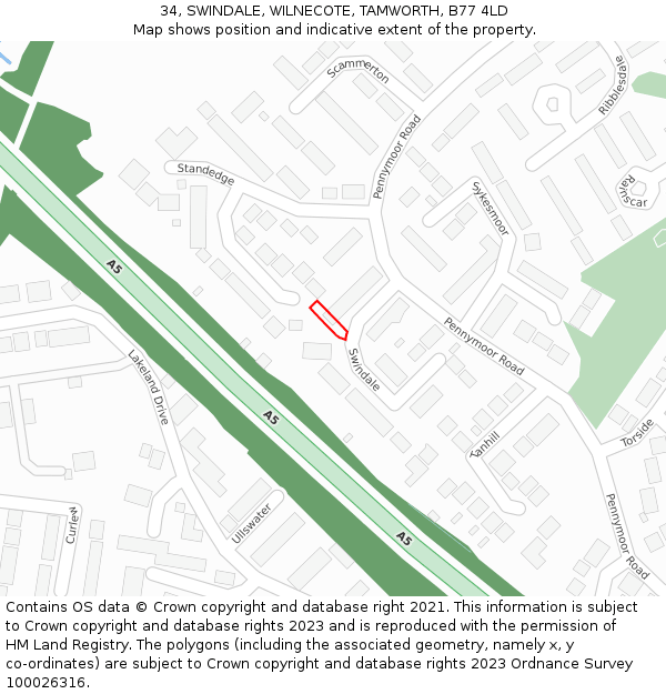 34, SWINDALE, WILNECOTE, TAMWORTH, B77 4LD: Location map and indicative extent of plot