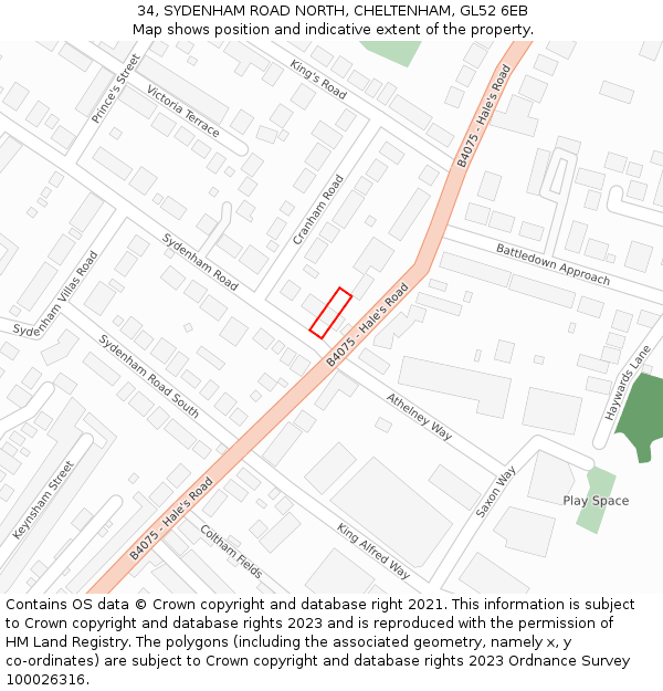 34, SYDENHAM ROAD NORTH, CHELTENHAM, GL52 6EB: Location map and indicative extent of plot