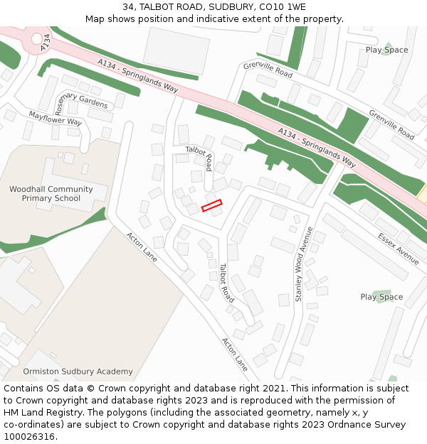 34, TALBOT ROAD, SUDBURY, CO10 1WE: Location map and indicative extent of plot