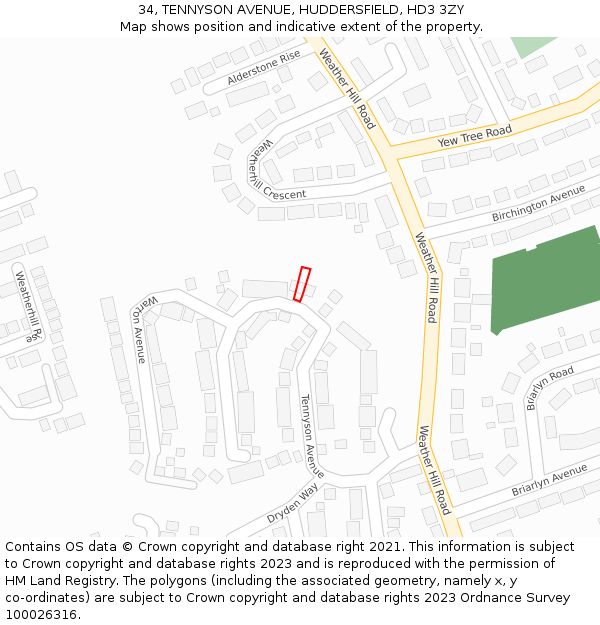 34, TENNYSON AVENUE, HUDDERSFIELD, HD3 3ZY: Location map and indicative extent of plot