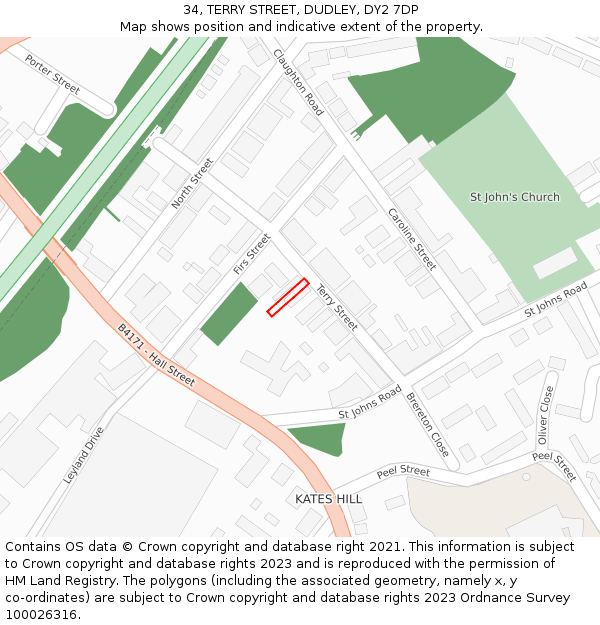 34, TERRY STREET, DUDLEY, DY2 7DP: Location map and indicative extent of plot
