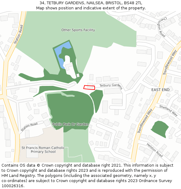 34, TETBURY GARDENS, NAILSEA, BRISTOL, BS48 2TL: Location map and indicative extent of plot