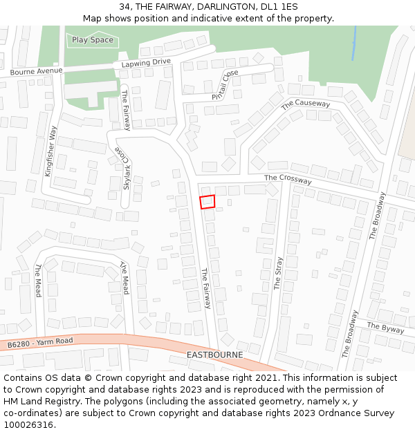34, THE FAIRWAY, DARLINGTON, DL1 1ES: Location map and indicative extent of plot