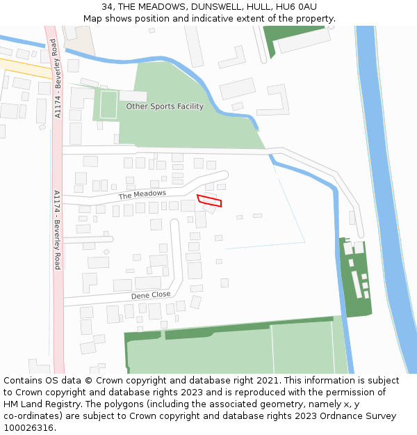 34, THE MEADOWS, DUNSWELL, HULL, HU6 0AU: Location map and indicative extent of plot