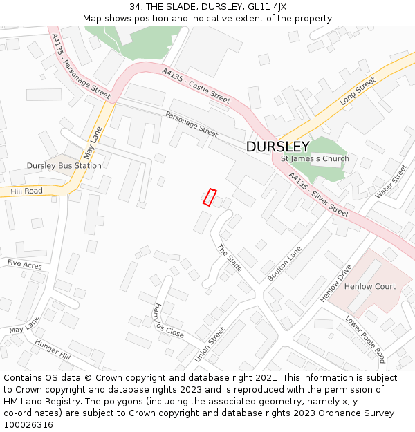 34, THE SLADE, DURSLEY, GL11 4JX: Location map and indicative extent of plot