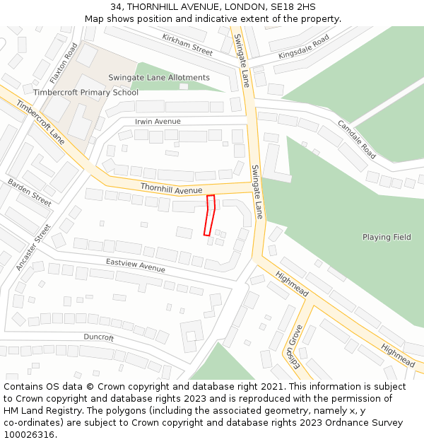 34, THORNHILL AVENUE, LONDON, SE18 2HS: Location map and indicative extent of plot