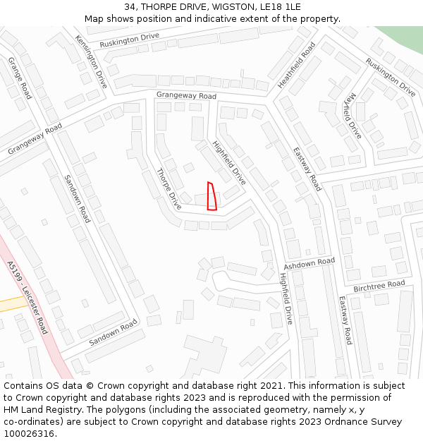 34, THORPE DRIVE, WIGSTON, LE18 1LE: Location map and indicative extent of plot
