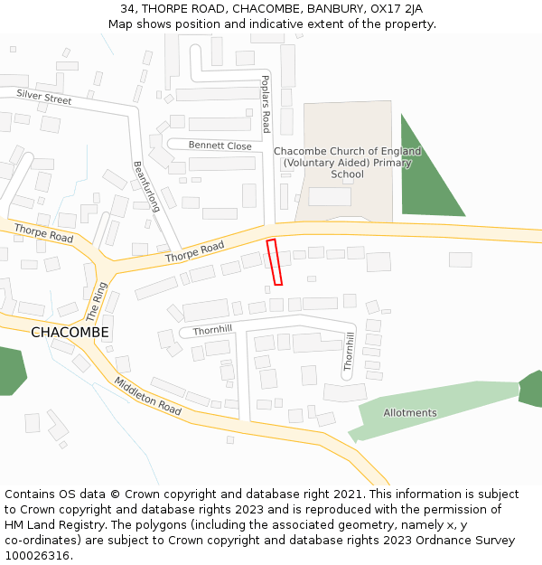 34, THORPE ROAD, CHACOMBE, BANBURY, OX17 2JA: Location map and indicative extent of plot