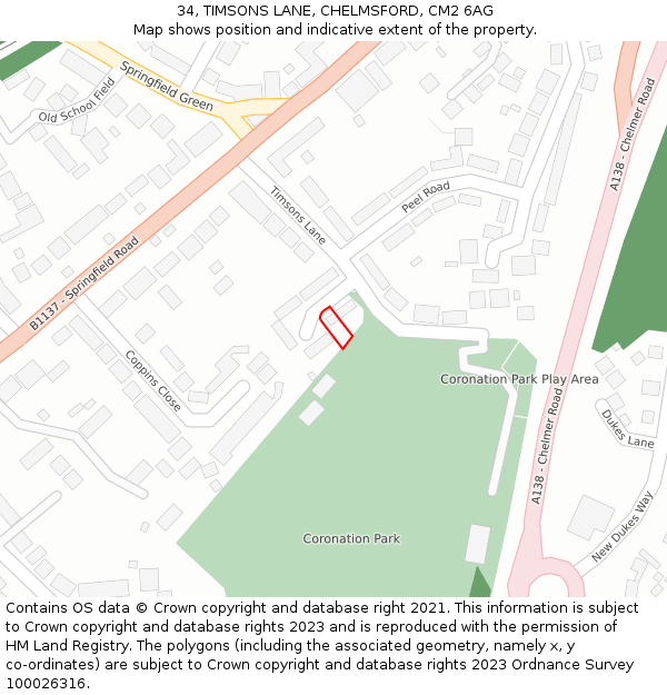 34, TIMSONS LANE, CHELMSFORD, CM2 6AG: Location map and indicative extent of plot
