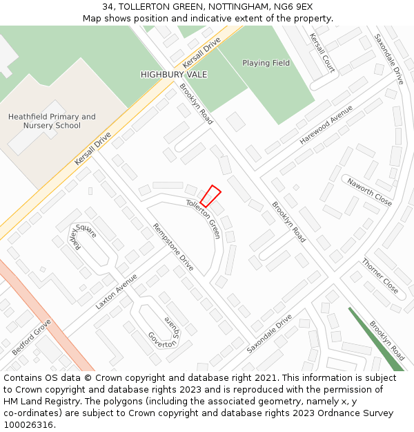 34, TOLLERTON GREEN, NOTTINGHAM, NG6 9EX: Location map and indicative extent of plot