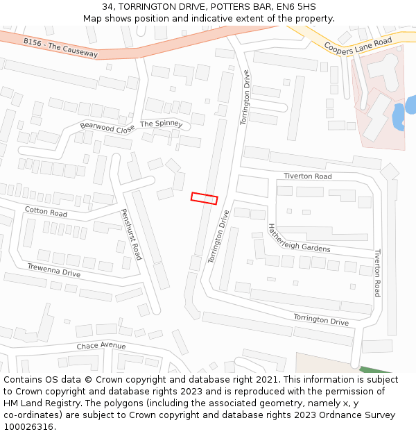 34, TORRINGTON DRIVE, POTTERS BAR, EN6 5HS: Location map and indicative extent of plot