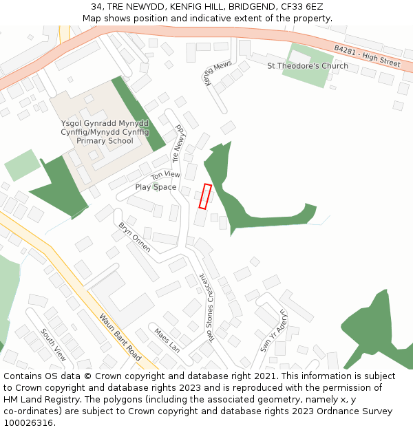 34, TRE NEWYDD, KENFIG HILL, BRIDGEND, CF33 6EZ: Location map and indicative extent of plot