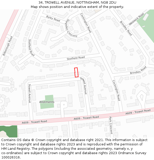34, TROWELL AVENUE, NOTTINGHAM, NG8 2DU: Location map and indicative extent of plot