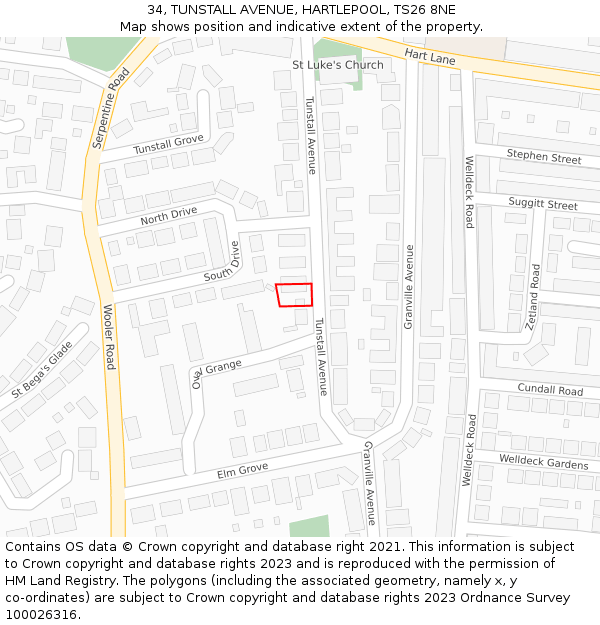 34, TUNSTALL AVENUE, HARTLEPOOL, TS26 8NE: Location map and indicative extent of plot