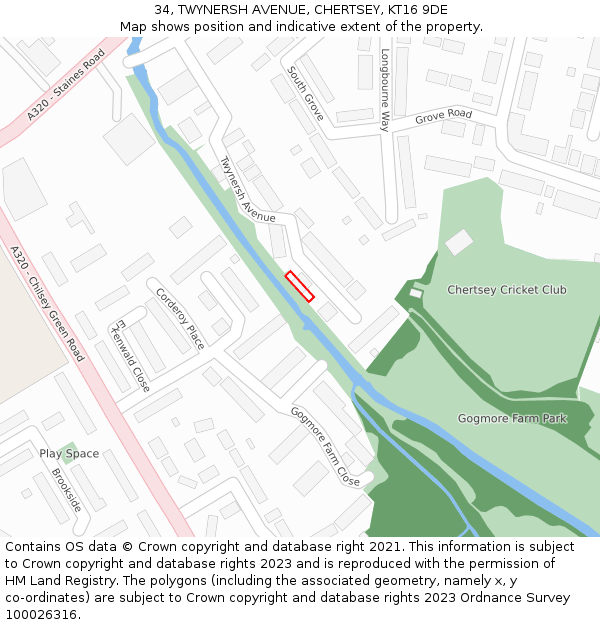 34, TWYNERSH AVENUE, CHERTSEY, KT16 9DE: Location map and indicative extent of plot