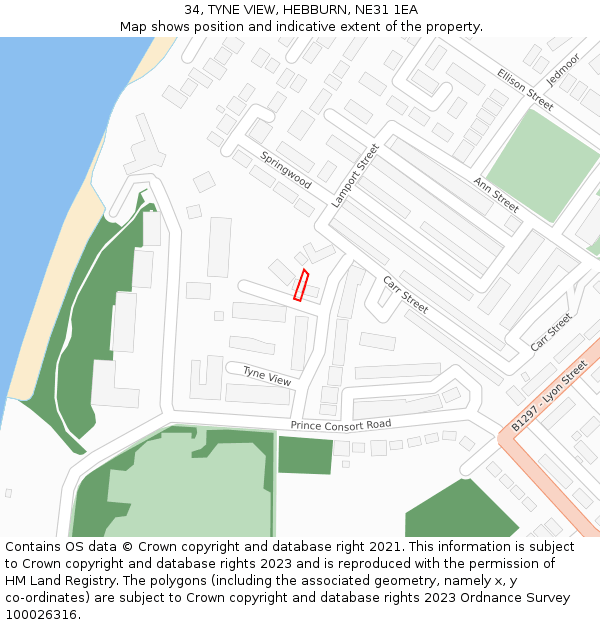 34, TYNE VIEW, HEBBURN, NE31 1EA: Location map and indicative extent of plot