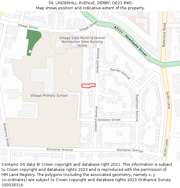 34, UNDERHILL AVENUE, DERBY, DE23 8WD: Location map and indicative extent of plot