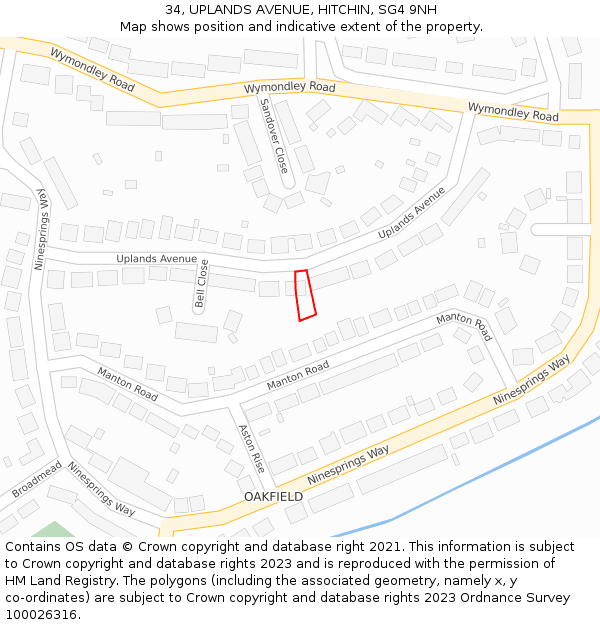 34, UPLANDS AVENUE, HITCHIN, SG4 9NH: Location map and indicative extent of plot