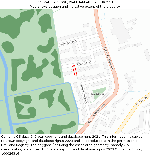 34, VALLEY CLOSE, WALTHAM ABBEY, EN9 2DU: Location map and indicative extent of plot