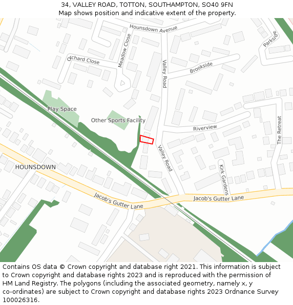 34, VALLEY ROAD, TOTTON, SOUTHAMPTON, SO40 9FN: Location map and indicative extent of plot