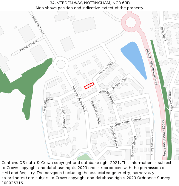 34, VERDEN WAY, NOTTINGHAM, NG8 6BB: Location map and indicative extent of plot