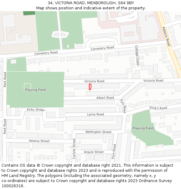 34, VICTORIA ROAD, MEXBOROUGH, S64 9BY: Location map and indicative extent of plot
