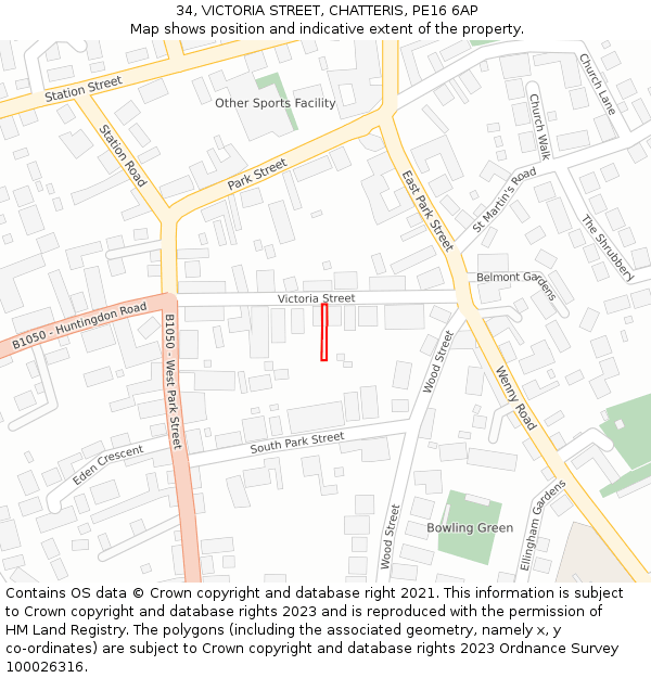 34, VICTORIA STREET, CHATTERIS, PE16 6AP: Location map and indicative extent of plot
