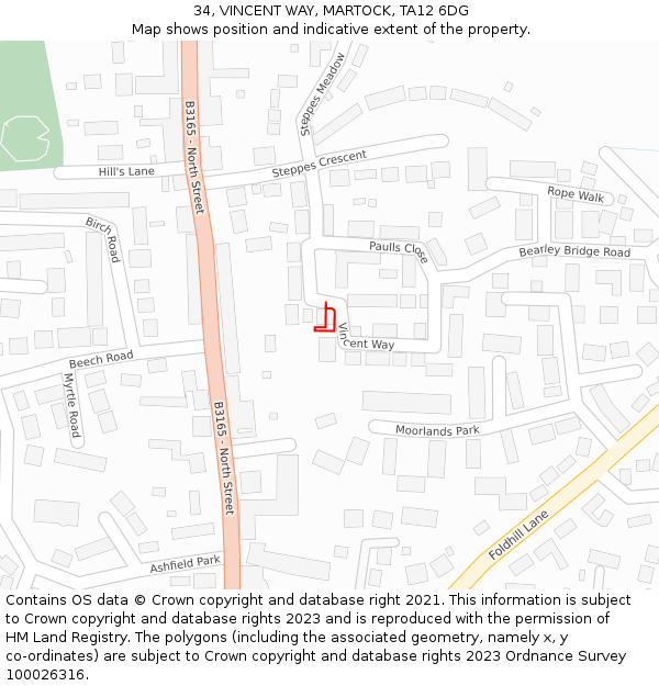 34, VINCENT WAY, MARTOCK, TA12 6DG: Location map and indicative extent of plot
