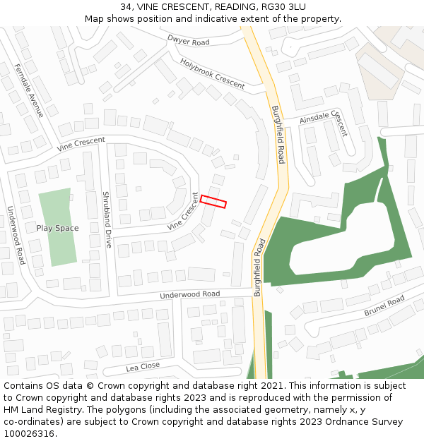 34, VINE CRESCENT, READING, RG30 3LU: Location map and indicative extent of plot