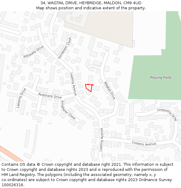34, WAGTAIL DRIVE, HEYBRIDGE, MALDON, CM9 4UD: Location map and indicative extent of plot