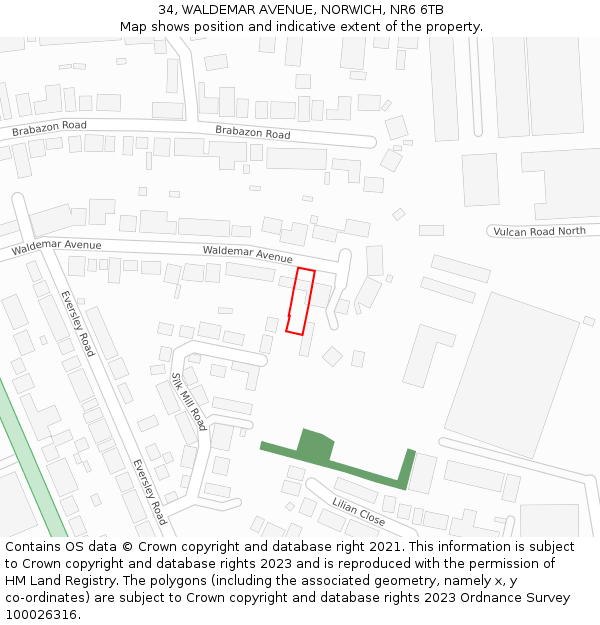 34, WALDEMAR AVENUE, NORWICH, NR6 6TB: Location map and indicative extent of plot