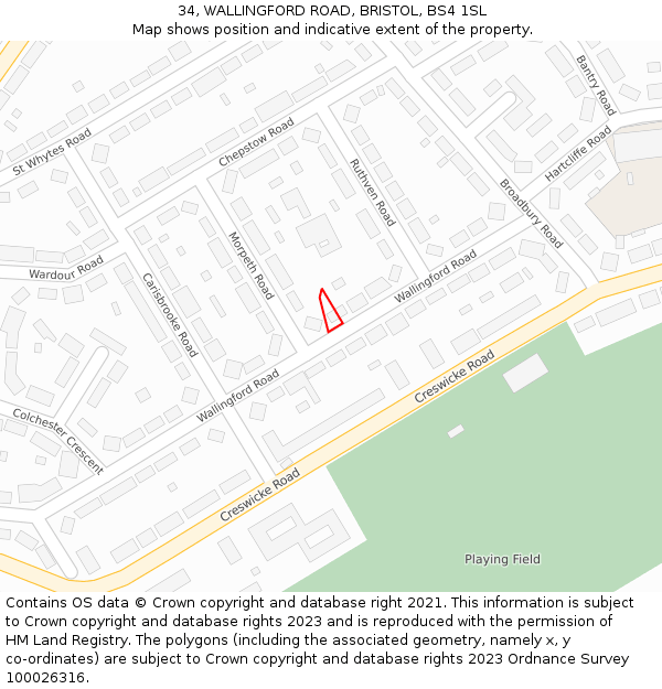 34, WALLINGFORD ROAD, BRISTOL, BS4 1SL: Location map and indicative extent of plot