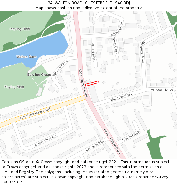 34, WALTON ROAD, CHESTERFIELD, S40 3DJ: Location map and indicative extent of plot