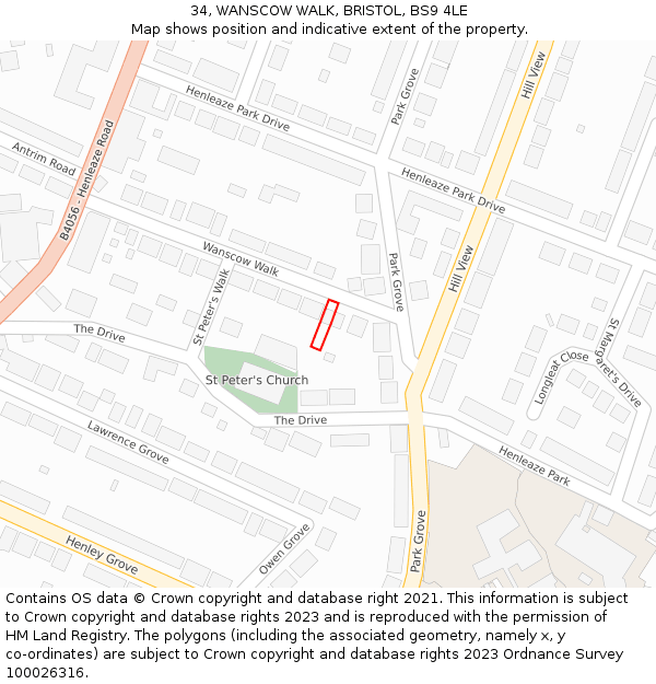 34, WANSCOW WALK, BRISTOL, BS9 4LE: Location map and indicative extent of plot