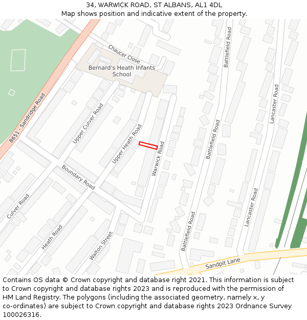 34, WARWICK ROAD, ST ALBANS, AL1 4DL: Location map and indicative extent of plot
