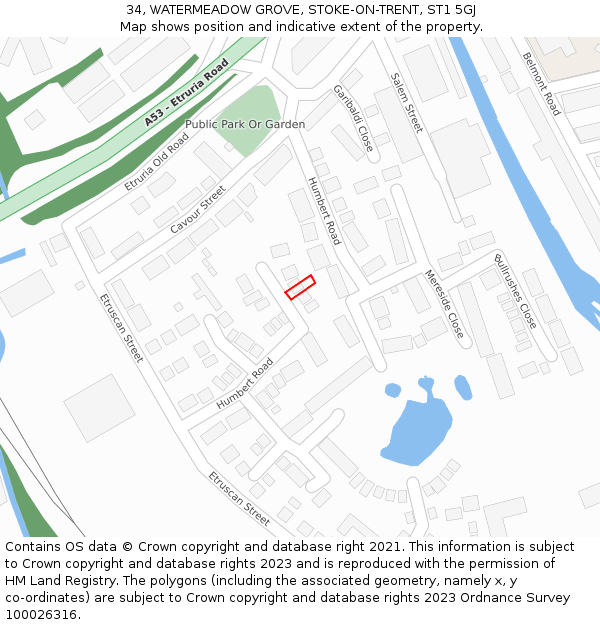 34, WATERMEADOW GROVE, STOKE-ON-TRENT, ST1 5GJ: Location map and indicative extent of plot
