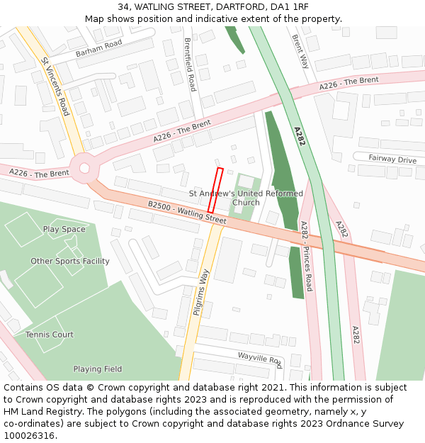 34, WATLING STREET, DARTFORD, DA1 1RF: Location map and indicative extent of plot