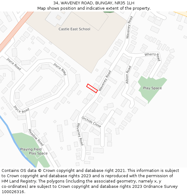 34, WAVENEY ROAD, BUNGAY, NR35 1LH: Location map and indicative extent of plot