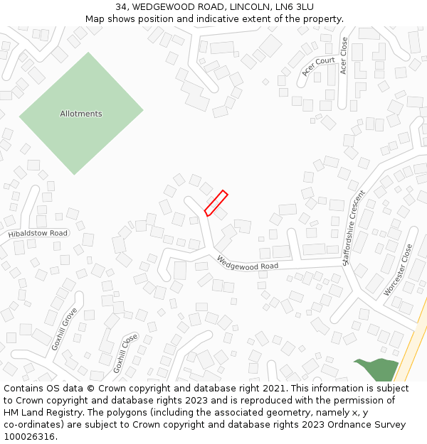 34, WEDGEWOOD ROAD, LINCOLN, LN6 3LU: Location map and indicative extent of plot